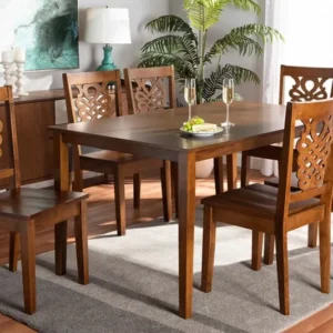 Baxton Studio Luisa Modern and Contemporary Transitional Walnut Brown Finished Wood 7-Piece Dining Set | Modishstore | Dining Sets