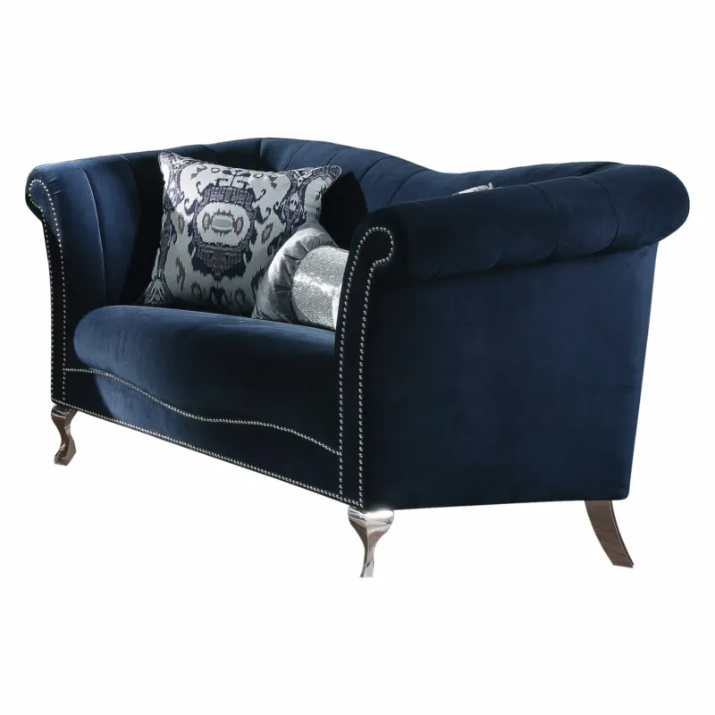 Blue Velvet Upholstery Acrylic Leg Loveseat w Pillows By Homeroots | Loveseats | Modishstore