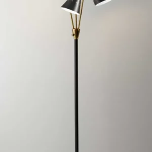 Black Metal Floor Lamp with Three Adjustable Antique Brass Accented Cone Shades By Homeroots | Floor Lamps | Modishstore
