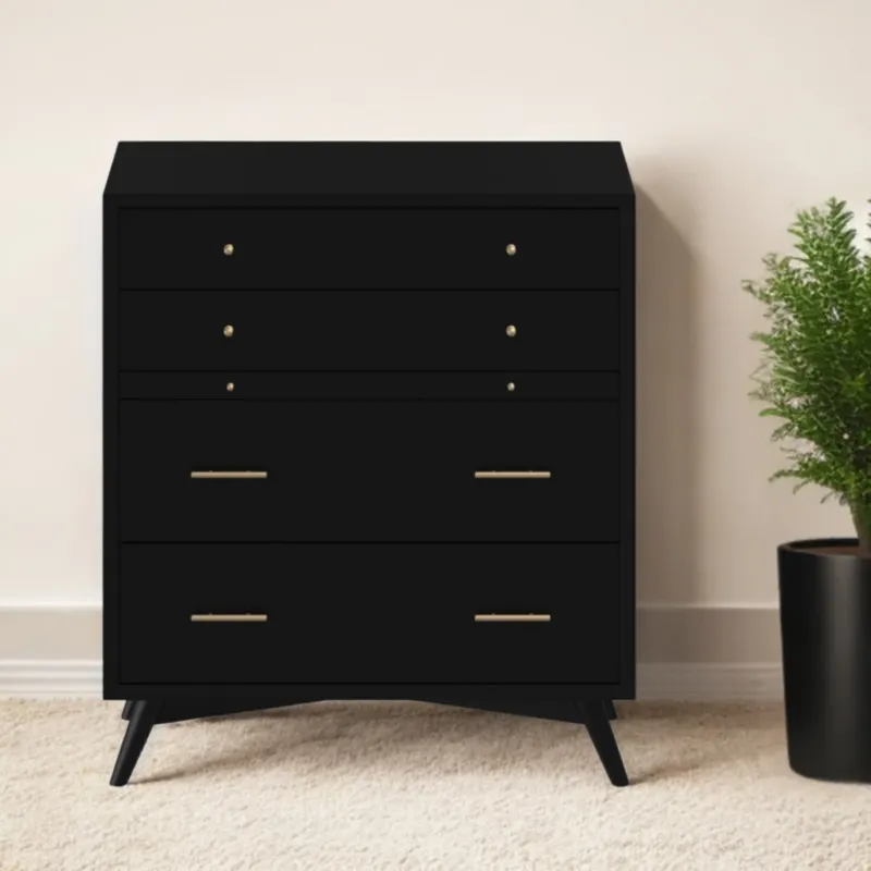Black Solid Wood Four Drawer Chest By Homeroots | Dressers | Modishstore - 1