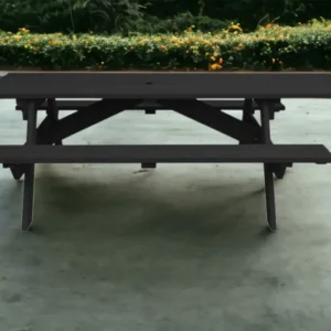 Charcoal Solid Wood Outdoor Picnic Table with Umbrella Hole By Homeroots | Outdoor Tables | Modishstore - 1