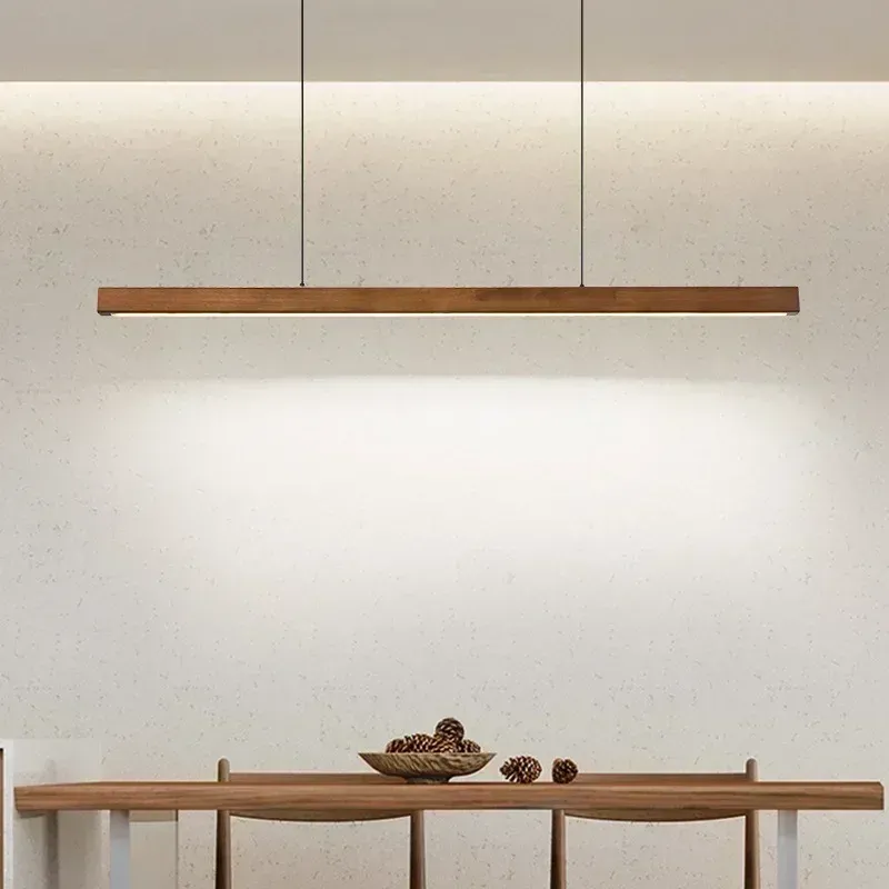 LED hanglamp - lange houten strip - keukeneilandverlichting