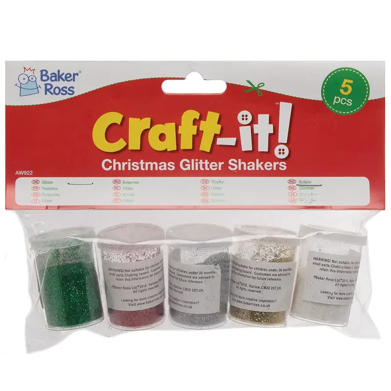 Glitter Shakers - Christmas Colours (Pack of 5)