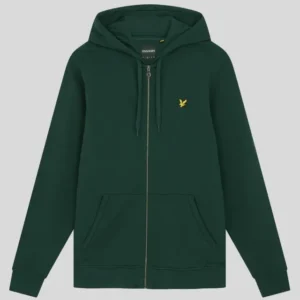 Man wears Loopback Cotton Full Zip Hoodie in Dark Green